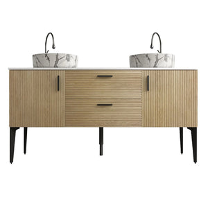 English Elm Emilia Freestanding Oak Grain Bathroom Vanity with Carrara Ceramic Sink Modern Bath W1865S00261
