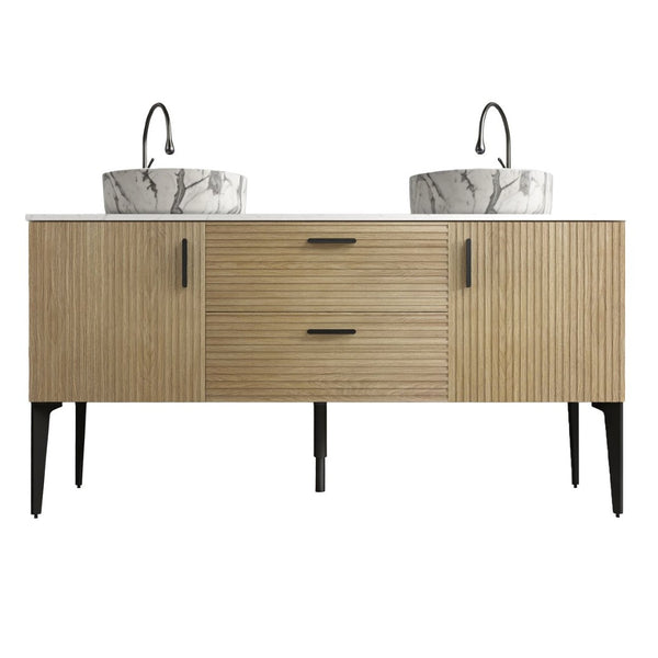 English Elm Emilia Freestanding Oak Grain Bathroom Vanity with Carrara Ceramic Sink Modern Bath W1865S00261