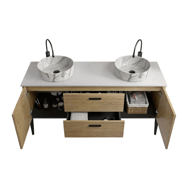 English Elm Emilia Freestanding Oak Grain Bathroom Vanity with Carrara Ceramic Sink Modern Bath W1865S00261