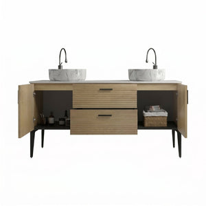 English Elm Emilia Freestanding Oak Grain Bathroom Vanity with Carrara Ceramic Sink Modern Bath W1865S00261