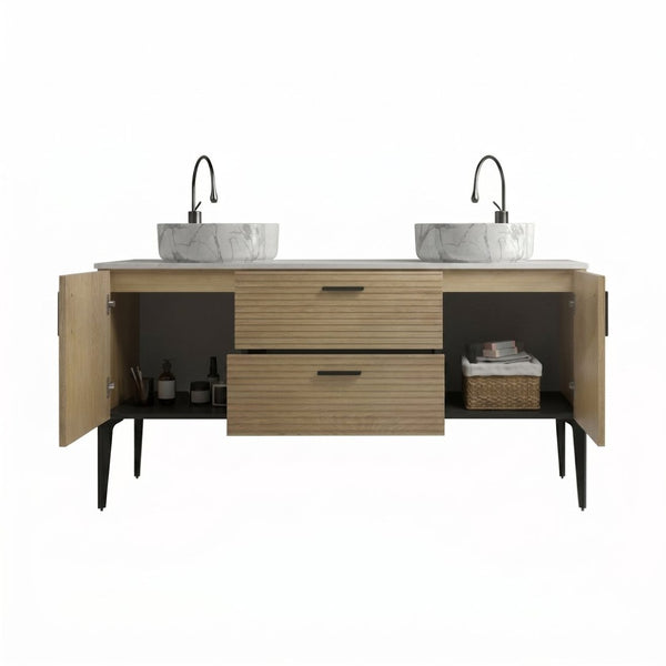English Elm Emilia Freestanding Oak Grain Bathroom Vanity with Carrara Ceramic Sink Modern Bath W1865S00261