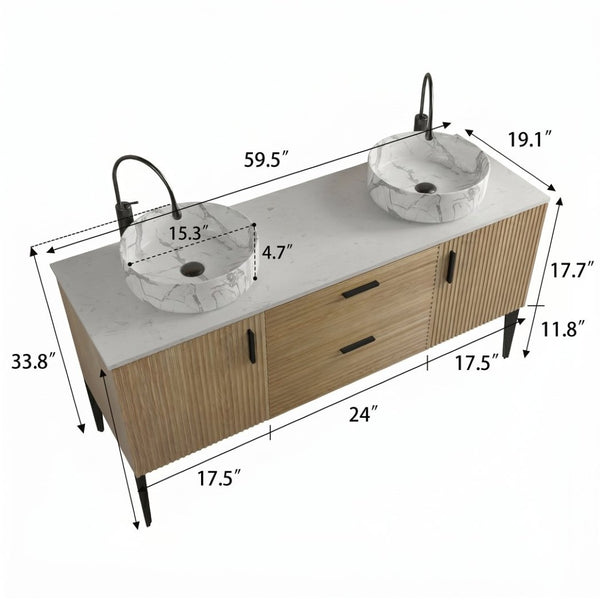 English Elm Emilia Freestanding Oak Grain Bathroom Vanity with Carrara Ceramic Sink Modern Bath W1865S00261