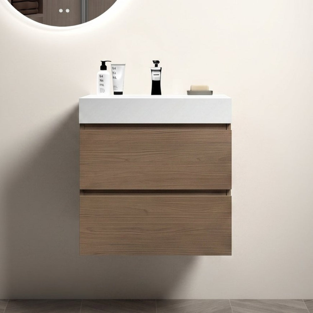 English Elm Alice 24 Inch Floating Bathroom Vanity Walnut Finish with Integrated Stone Basin W1865S00262