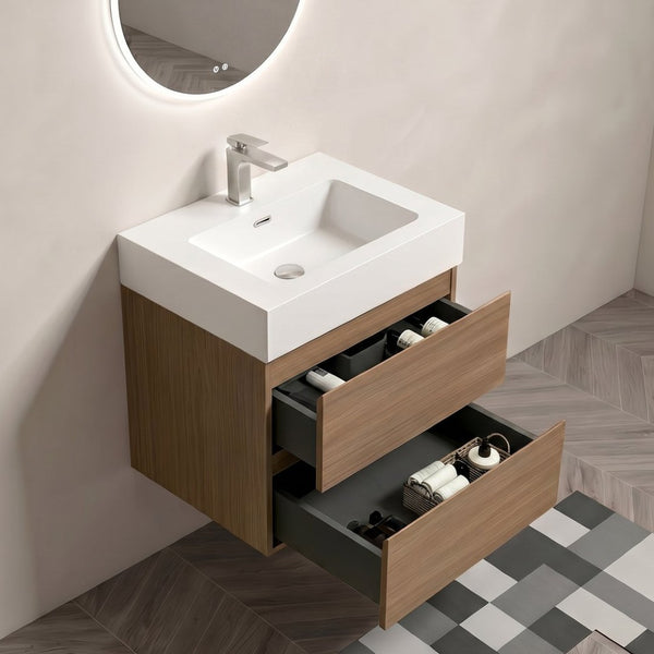 English Elm Alice 24 Inch Floating Bathroom Vanity Walnut Finish with Integrated Stone Basin W1865S00262