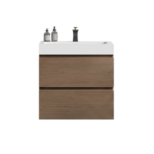 English Elm Alice 24 Inch Floating Bathroom Vanity Walnut Finish with Integrated Stone Basin W1865S00262