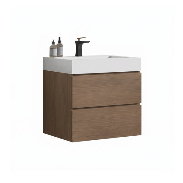 English Elm Alice 24 Inch Floating Bathroom Vanity Walnut Finish with Integrated Stone Basin W1865S00262