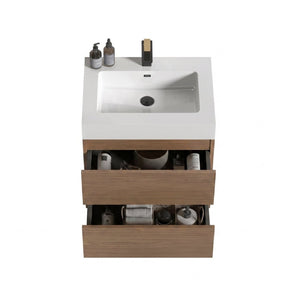 English Elm Alice 24 Inch Floating Bathroom Vanity Walnut Finish with Integrated Stone Basin W1865S00262