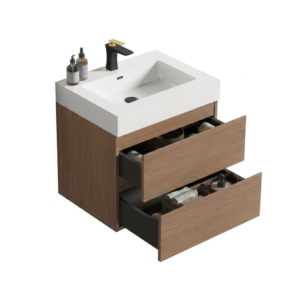 English Elm Alice 24 Inch Floating Bathroom Vanity Walnut Finish with Integrated Stone Basin W1865S00262
