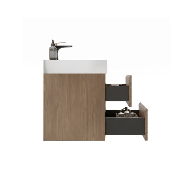 English Elm Alice 24 Inch Floating Bathroom Vanity Walnut Finish with Integrated Stone Basin W1865S00262