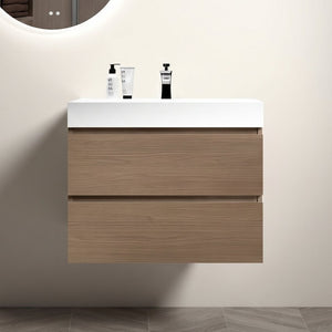 English Elm Alice 30 Inch Floating Bathroom Vanity Walnut Grain with Integrated Stone Basin and Soft Close Drawers W1865S00263