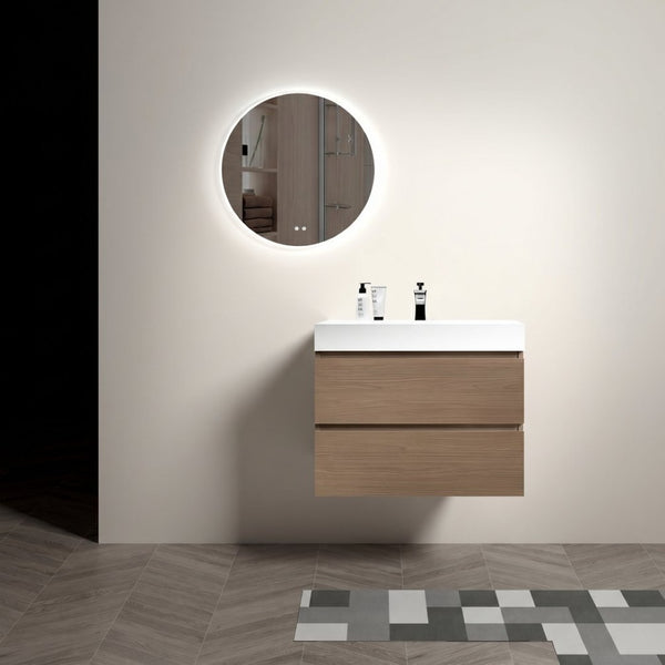 English Elm Alice 30 Inch Floating Bathroom Vanity Walnut Grain with Integrated Stone Basin and Soft Close Drawers W1865S00263