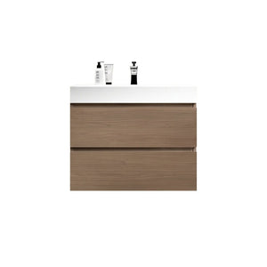 English Elm Alice 30 Inch Floating Bathroom Vanity Walnut Grain with Integrated Stone Basin and Soft Close Drawers W1865S00263