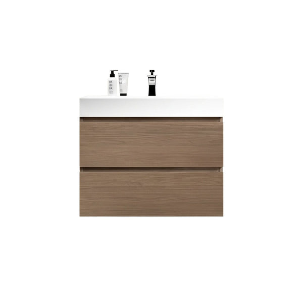 English Elm Alice 30 Inch Floating Bathroom Vanity Walnut Grain with Integrated Stone Basin and Soft Close Drawers W1865S00263