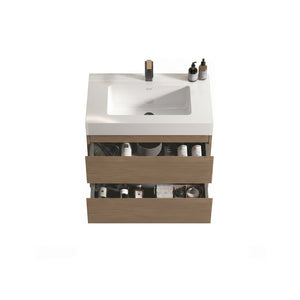 English Elm Alice 30 Inch Floating Bathroom Vanity Walnut Grain with Integrated Stone Basin and Soft Close Drawers W1865S00263