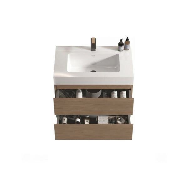 English Elm Alice 30 Inch Floating Bathroom Vanity Walnut Grain with Integrated Stone Basin and Soft Close Drawers W1865S00263