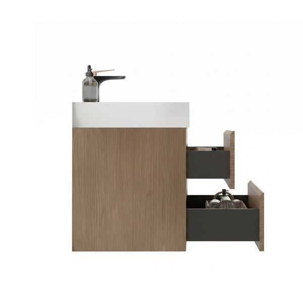 English Elm Alice 30 Inch Floating Bathroom Vanity Walnut Grain with Integrated Stone Basin and Soft Close Drawers W1865S00263