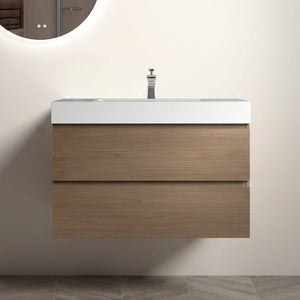 English Elm Alice 36 Inch Floating Bathroom Vanity Walnut Finish with Engineered Stone Basin W1865S00264