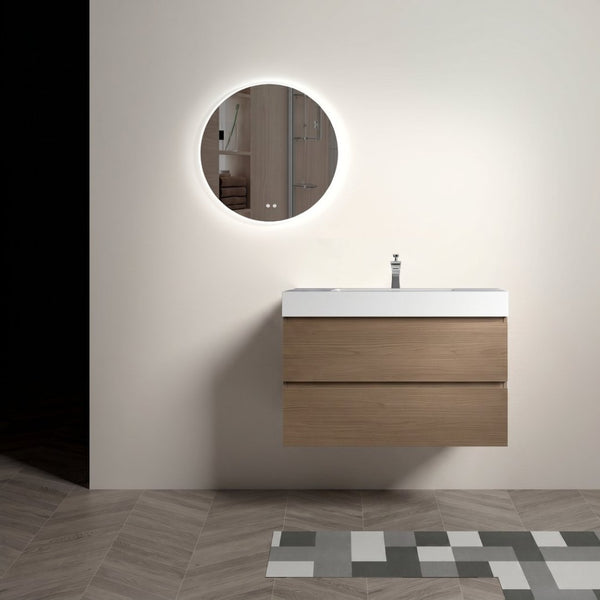 English Elm Alice 36 Inch Floating Bathroom Vanity Walnut Finish with Engineered Stone Basin W1865S00264