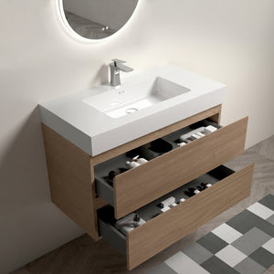 English Elm Alice 36 Inch Floating Bathroom Vanity Walnut Finish with Engineered Stone Basin W1865S00264