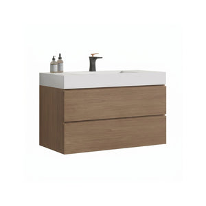 English Elm Alice 36 Inch Floating Bathroom Vanity Walnut Finish with Engineered Stone Basin W1865S00264