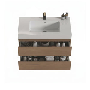 English Elm Alice 36 Inch Floating Bathroom Vanity Walnut Finish with Engineered Stone Basin W1865S00264