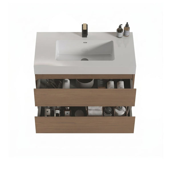 English Elm Alice 36 Inch Floating Bathroom Vanity Walnut Finish with Engineered Stone Basin W1865S00264