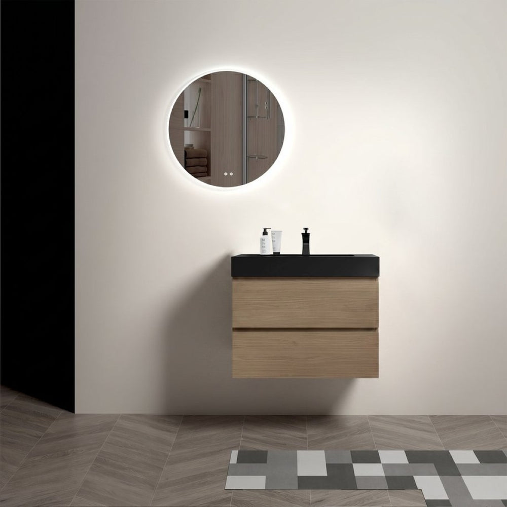 English Elm Alice Floating Bathroom Vanity Walnut Finish Integrated Stone Basin Soft-Close Drawers W1865S00266
