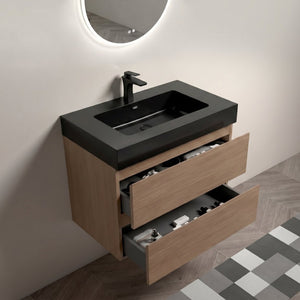 English Elm Alice Floating Bathroom Vanity Walnut Finish Integrated Stone Basin Soft-Close Drawers W1865S00266