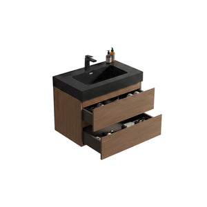English Elm Alice Floating Bathroom Vanity Walnut Finish Integrated Stone Basin Soft-Close Drawers W1865S00266