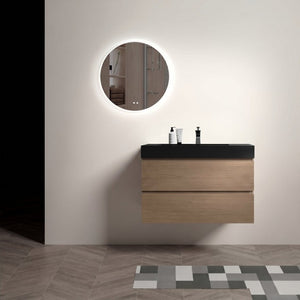 English Elm Alice 36 Inch Floating Bathroom Vanity Walnut Finish with Integrated Black Stone Basin W1865S00267