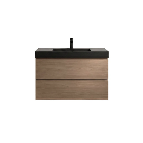 English Elm Alice 36 Inch Floating Bathroom Vanity Walnut Finish with Integrated Black Stone Basin W1865S00267