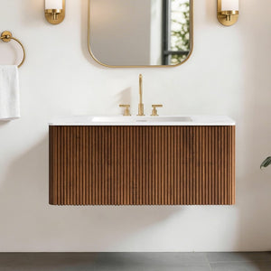 English Elm Etna Floating Bathroom Vanity Walnut Texture Finish with Integrated Ceramic Sink Modern W1865S00268