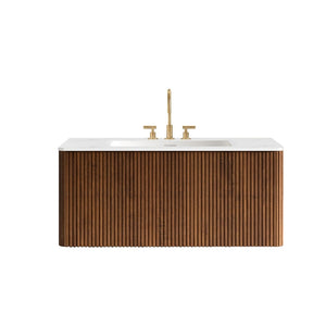 English Elm Etna Floating Bathroom Vanity Walnut Texture Finish with Integrated Ceramic Sink Modern W1865S00268