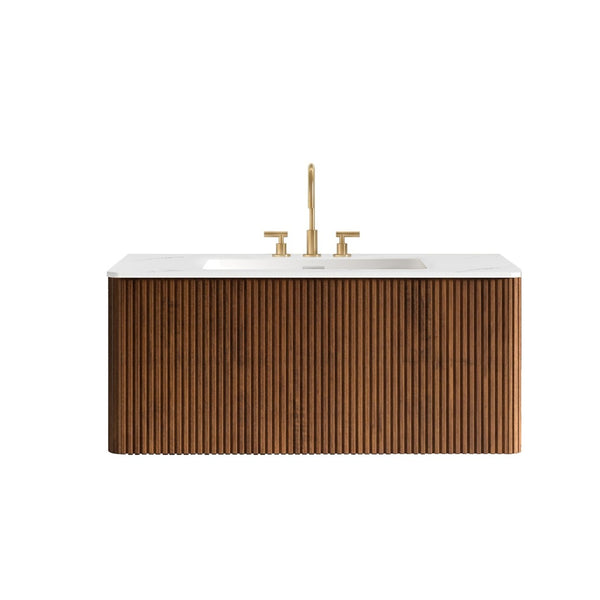 English Elm Etna Floating Bathroom Vanity Walnut Texture Finish with Integrated Ceramic Sink Modern W1865S00268