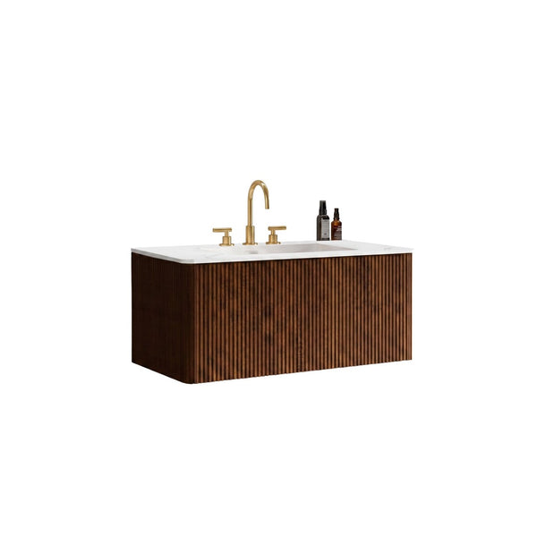 English Elm Etna Floating Bathroom Vanity Walnut Texture Finish with Integrated Ceramic Sink Modern W1865S00268