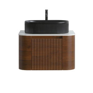 English Elm Erba 24 Inch Fluted Wall Mount Bathroom Vanity with Oval Ceramic Sink and Towel Rack Walnut Black W1865S00269
