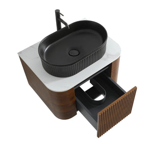 English Elm Erba 24 Inch Fluted Wall Mount Bathroom Vanity with Oval Ceramic Sink and Towel Rack Walnut Black W1865S00269