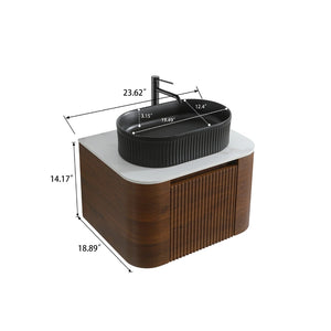 English Elm Erba 24 Inch Fluted Wall Mount Bathroom Vanity with Oval Ceramic Sink and Towel Rack Walnut Black W1865S00269