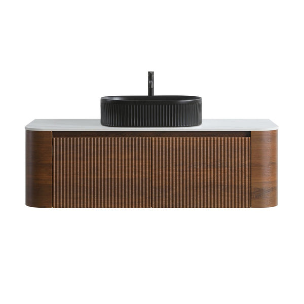 English Elm Erba 48 Inch Fluted Wall Mount Bathroom Vanity with Oval Ceramic Basin and Towel Rack Walnut Black W1865S00272