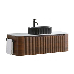 English Elm Erba 48 Inch Fluted Wall Mount Bathroom Vanity with Oval Ceramic Basin and Towel Rack Walnut Black W1865S00272