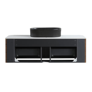 English Elm Erba 48 Inch Fluted Wall Mount Bathroom Vanity with Oval Ceramic Basin and Towel Rack Walnut Black W1865S00272