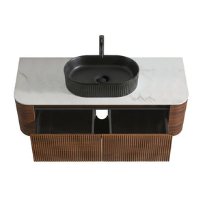 English Elm Erba 48 Inch Fluted Wall Mount Bathroom Vanity with Oval Ceramic Basin and Towel Rack Walnut Black W1865S00272