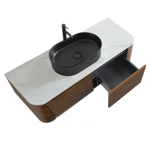 English Elm Erba 48 Inch Fluted Wall Mount Bathroom Vanity with Oval Ceramic Basin and Towel Rack Walnut Black W1865S00272