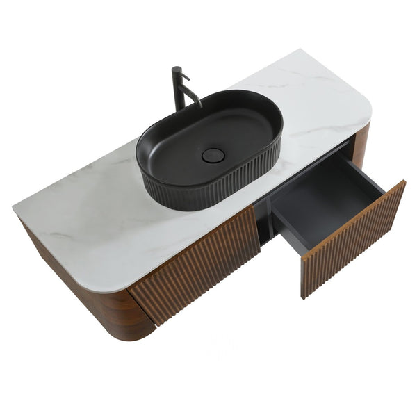 English Elm Erba 48 Inch Fluted Wall Mount Bathroom Vanity with Oval Ceramic Basin and Towel Rack Walnut Black W1865S00272