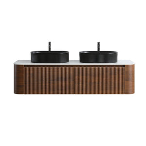 English Elm Erba 60 Inch Double Sink Bathroom Vanity Fluted Panels Oval Ceramic Basins Spa Style Walnut Black W1865S00273