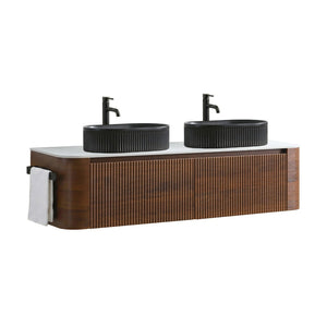 English Elm Erba 60 Inch Double Sink Bathroom Vanity Fluted Panels Oval Ceramic Basins Spa Style Walnut Black W1865S00273