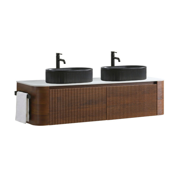 English Elm Erba 60 Inch Double Sink Bathroom Vanity Fluted Panels Oval Ceramic Basins Spa Style Walnut Black W1865S00273