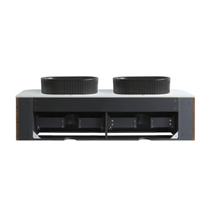 English Elm Erba 60 Inch Double Sink Bathroom Vanity Fluted Panels Oval Ceramic Basins Spa Style Walnut Black W1865S00273