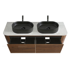 English Elm Erba 60 Inch Double Sink Bathroom Vanity Fluted Panels Oval Ceramic Basins Spa Style Walnut Black W1865S00273