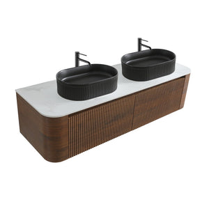 English Elm Erba 60 Inch Double Sink Bathroom Vanity Fluted Panels Oval Ceramic Basins Spa Style Walnut Black W1865S00273